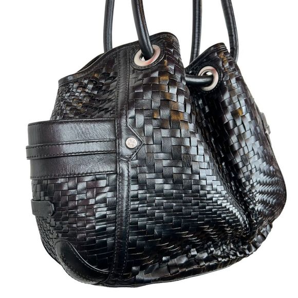 COLE HAAN Village Weave Leather Handbag Hobo or Circular in Black - Picture 8 of 16